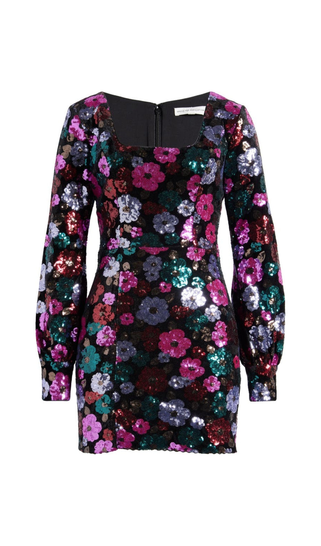 Flowering Girl Women Beaded Long Sleeve Mini dress in black multi