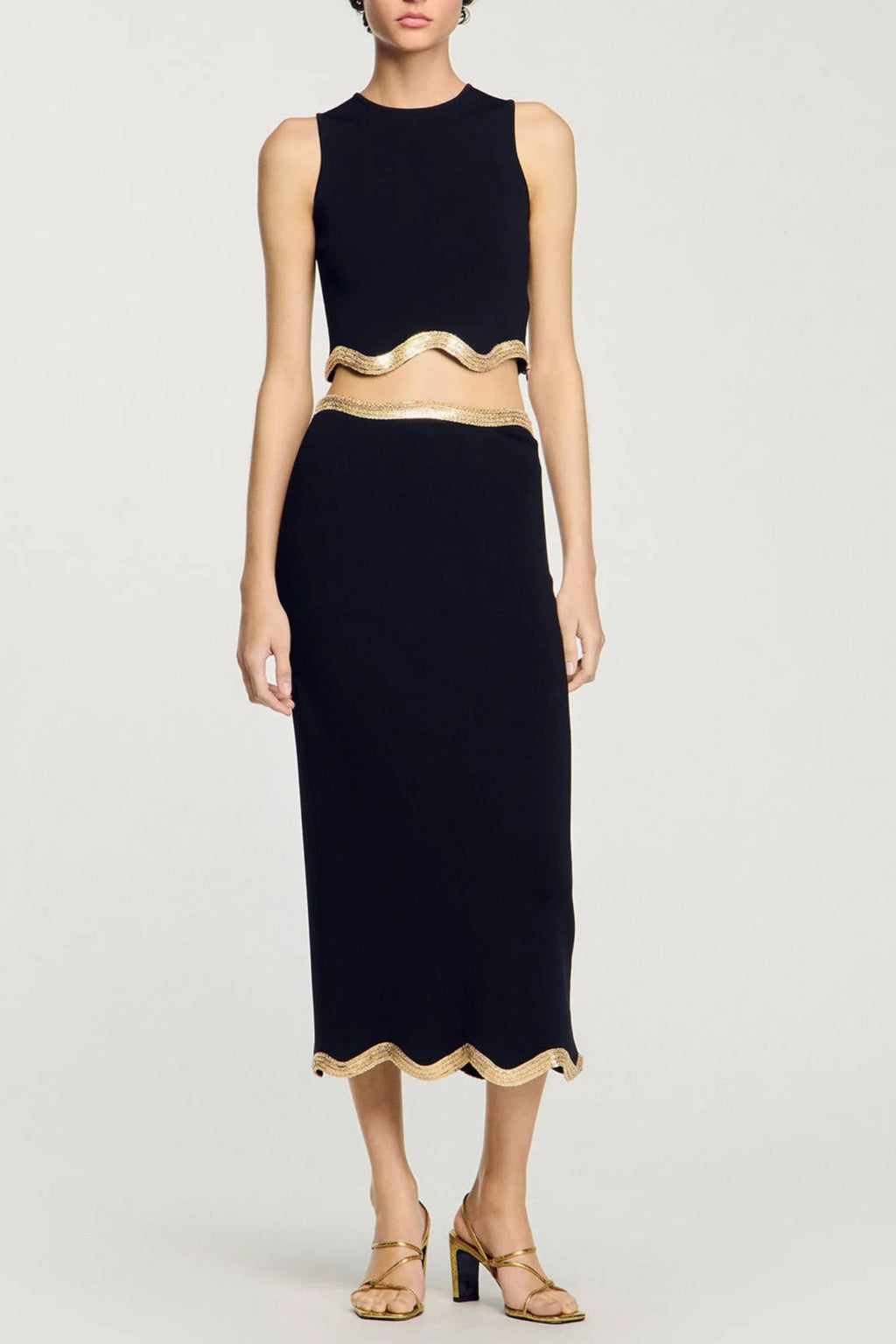 Flowering Girl Women Black Long Knitted Skirt With Chain Detail