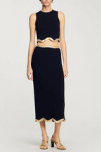Flowering Girl Women Black Long Knitted Skirt With Chain Detail