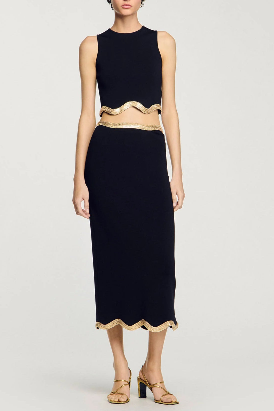 Flowering Girl Women Black Long Knitted Skirt With Chain Detail