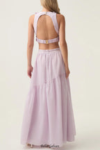 ashley Flower Shell Top Maxi Skirt set in purple