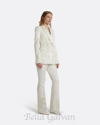 Flowering Girl Women jacquard double-breasted blazer suit in ivory