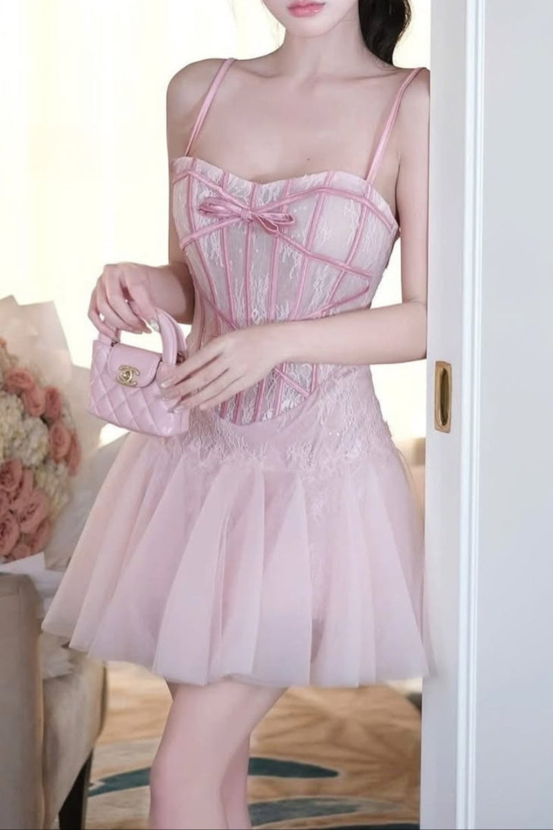 Flowering Girl Women Bow Tulle Corset Mini Dress