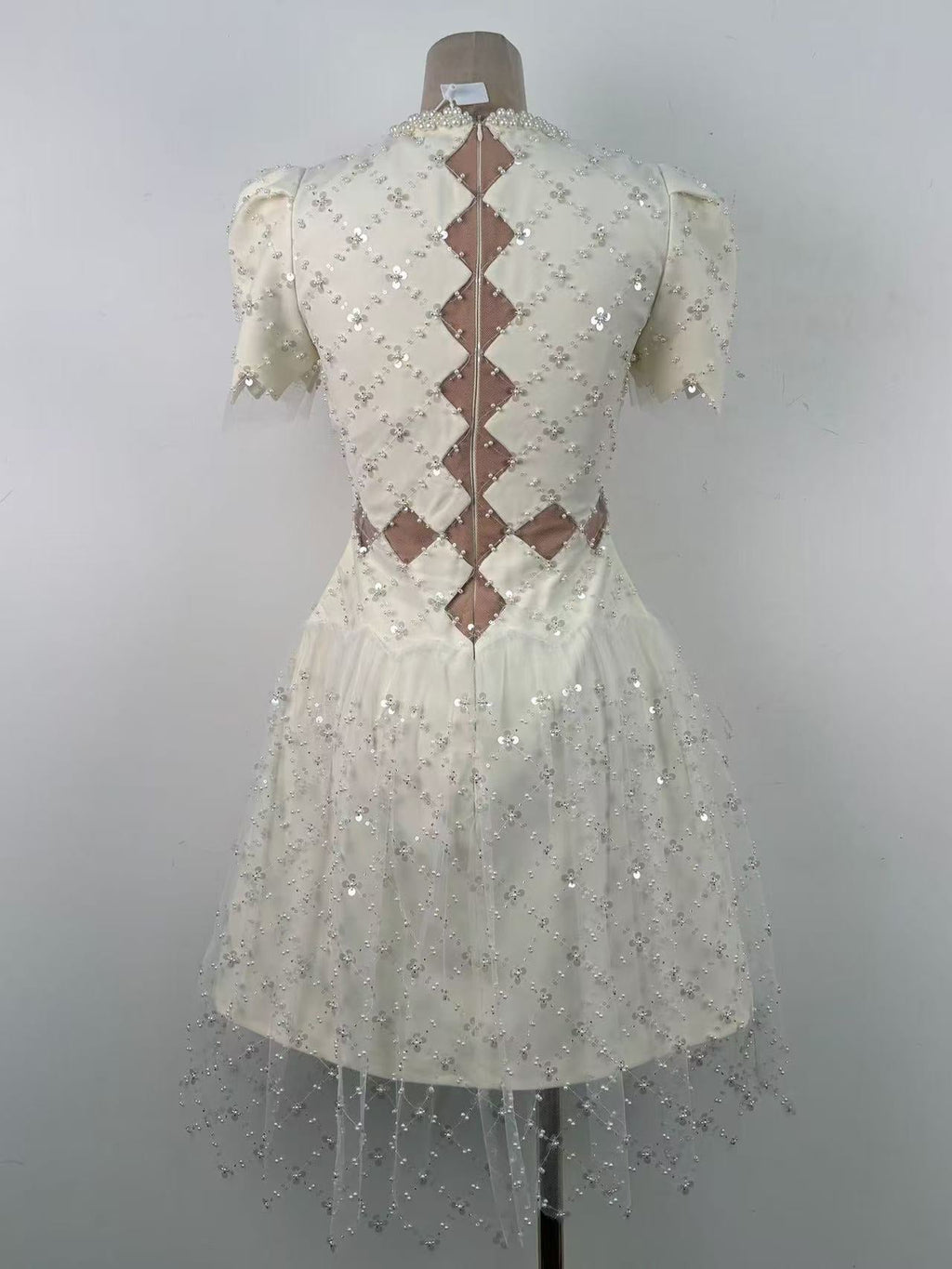 Henrietta Ivory Sequin Mini Dress With Mesh Panels