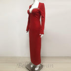Flowering Girl Women sylvia crystal embellished long sleeve maxi dress in red