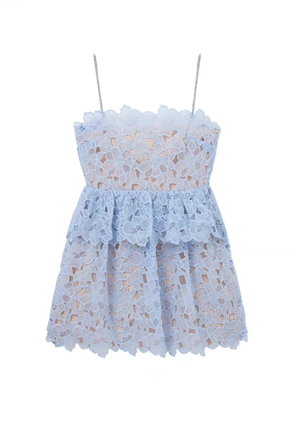 Flowering Girl Women OLGA LACE LAYER CUTOUT MINI DRESS IN BLUE