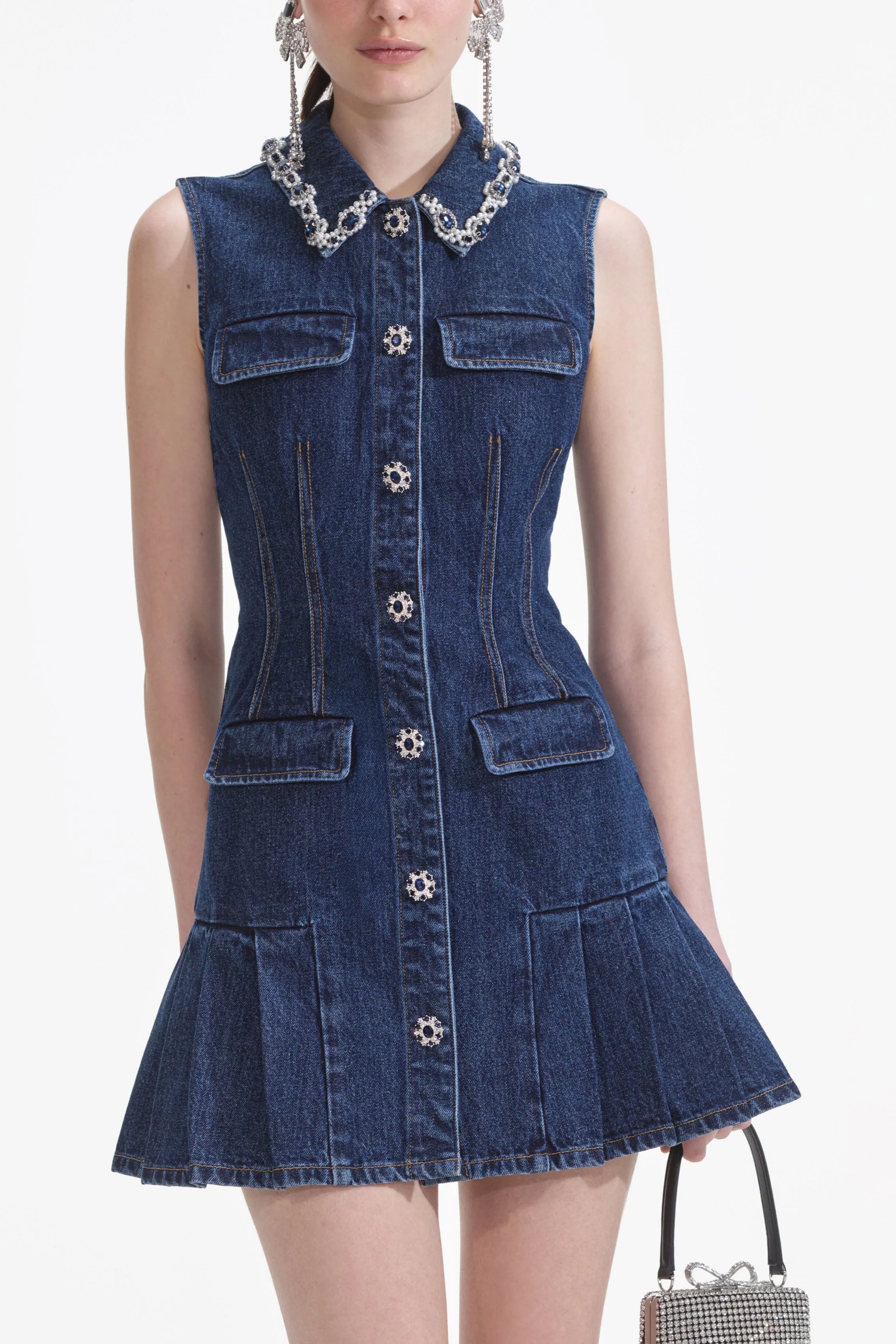 Flowering Girl Women Blue Denim Sleeveless Mini Dress