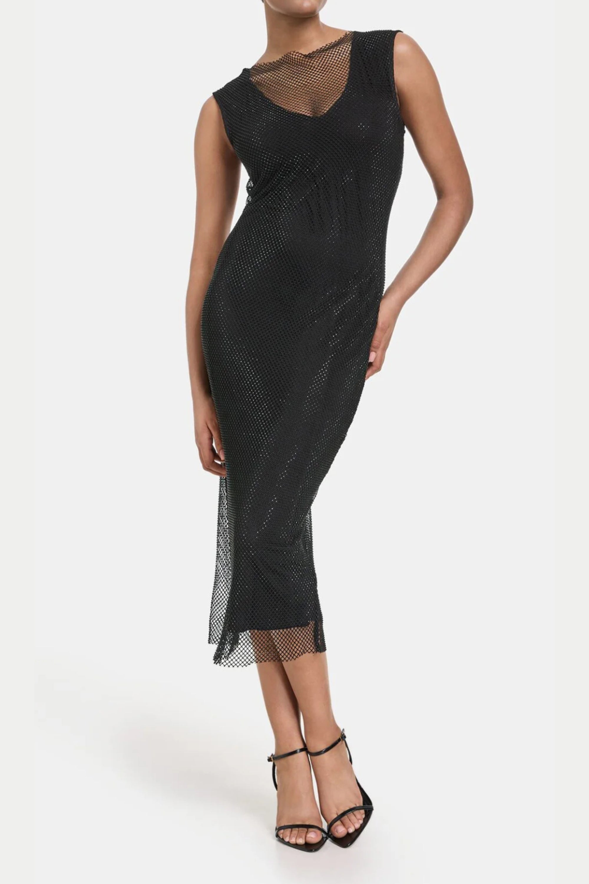 Flowering Girl Women Sleeveless Mesh Shift Midi Dress In Black