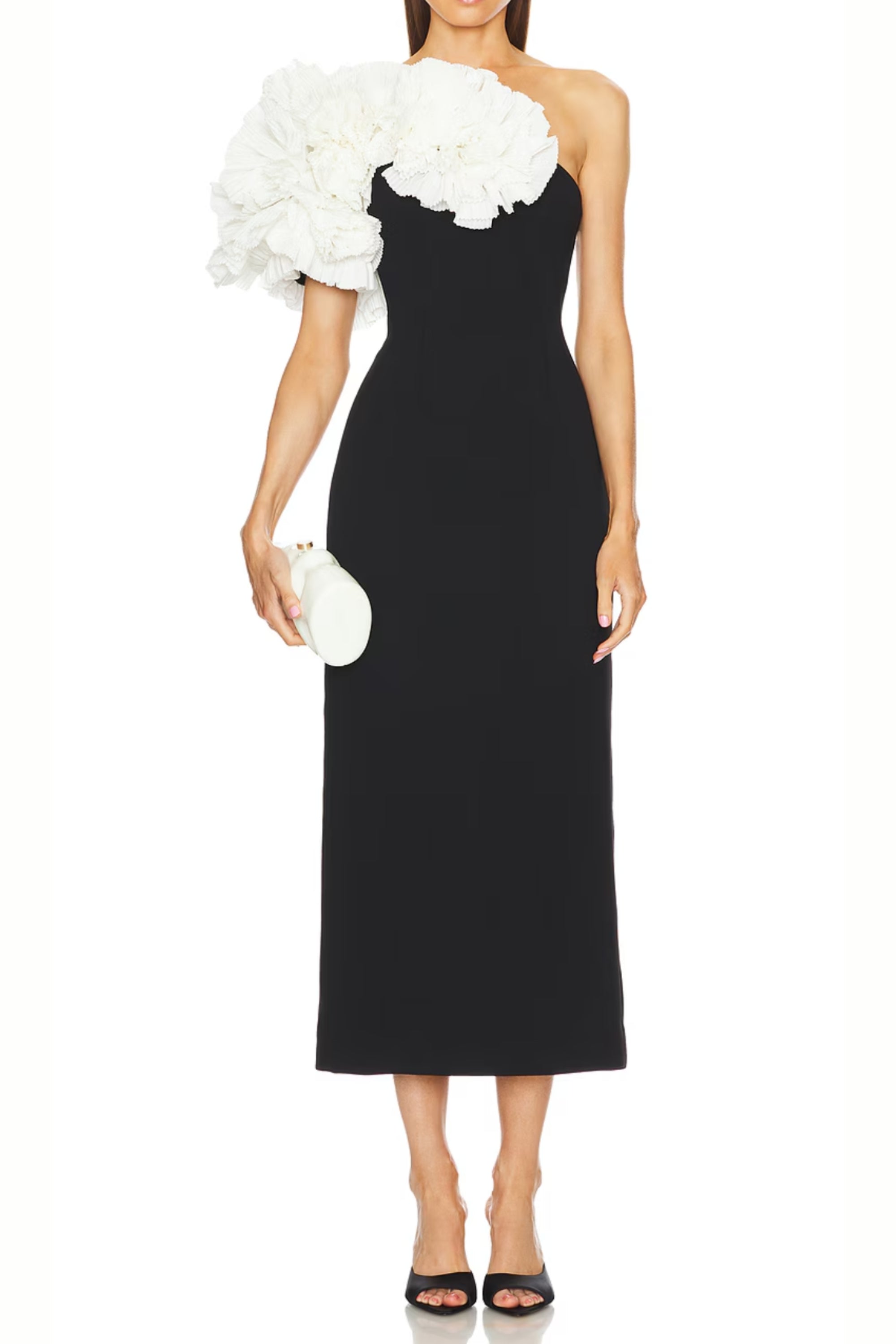 Flowering Girl Women White Flower Embellished Strapless Black Midi Dress