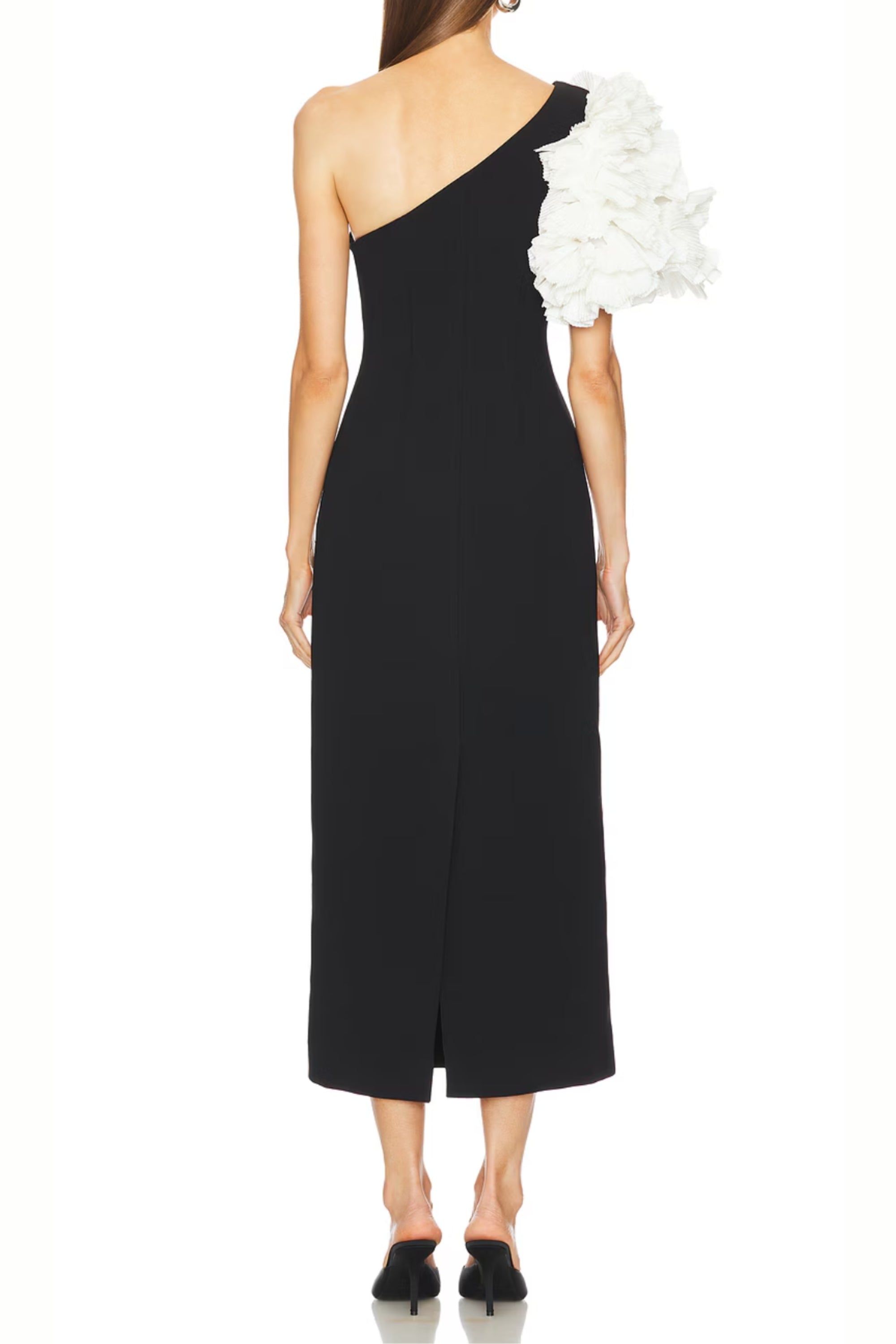 Flowering Girl Women White Flower Embellished Strapless Black Midi Dress