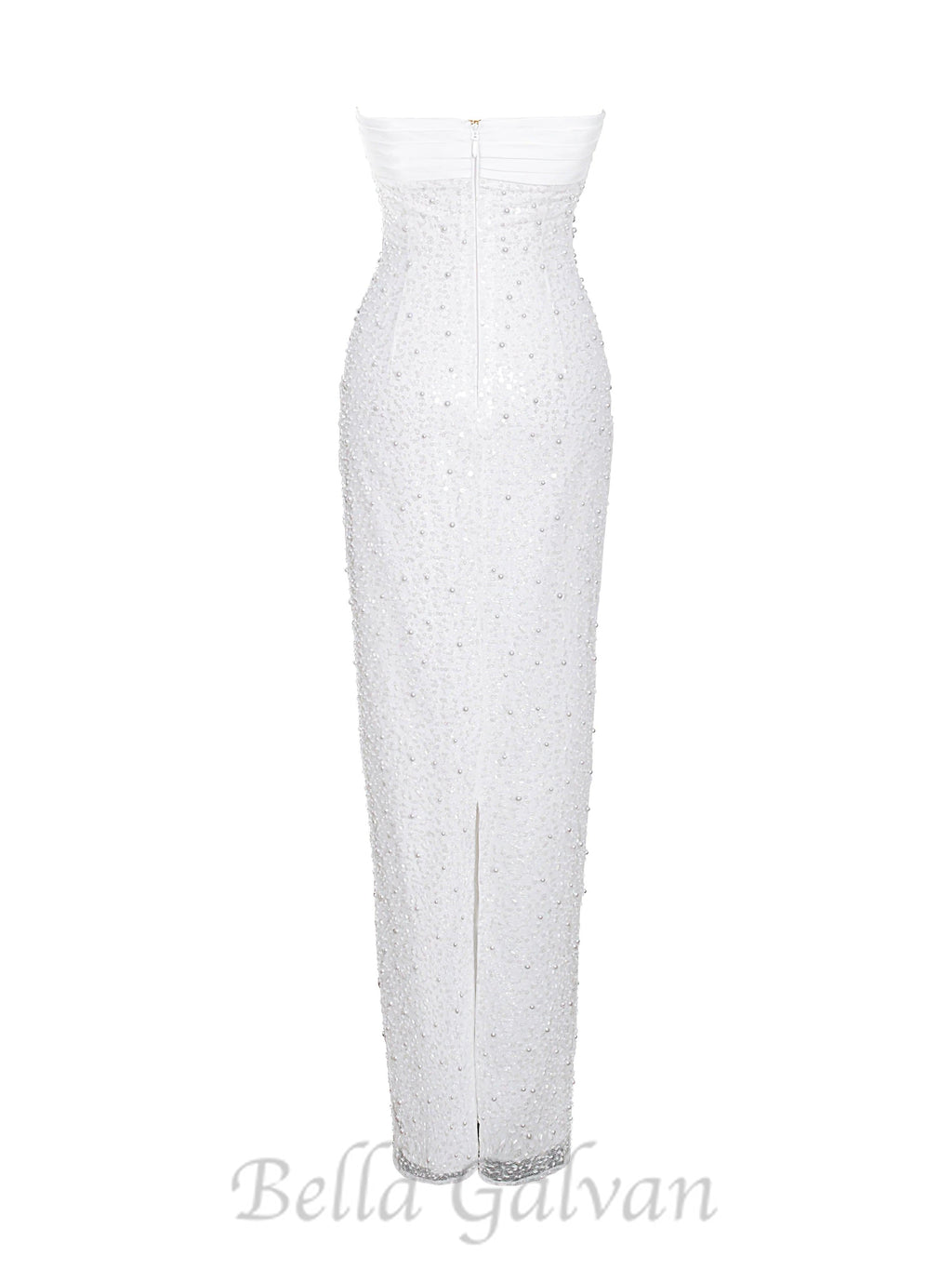 Flowering Girl Women WHITE SATIN SEQUIN PEARLS BEADED MAXI DRESS