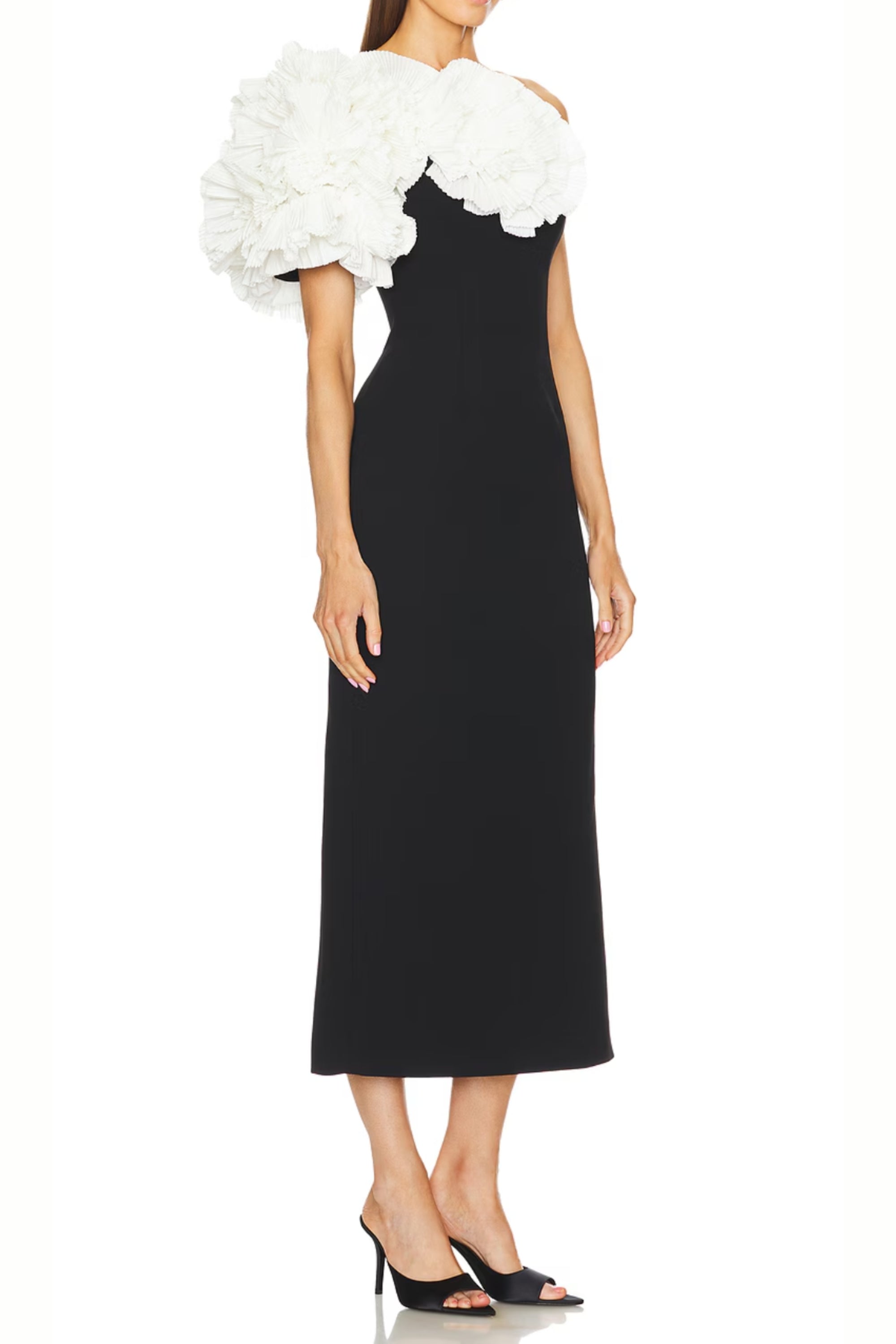 Flowering Girl Women White Flower Embellished Strapless Black Midi Dress