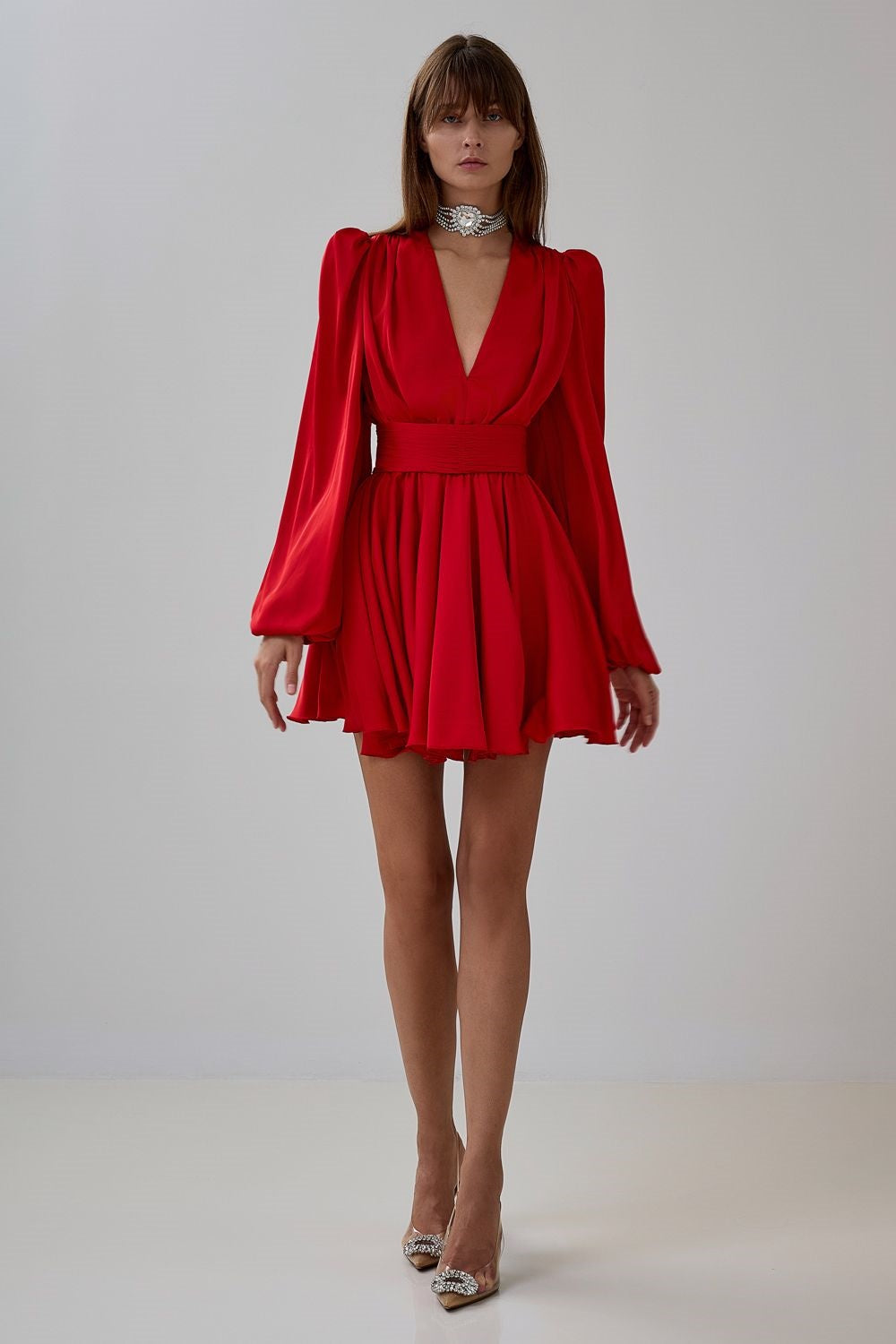 Flowering Girl Women Janice V-Neck Puff Sleeve Mini Dress