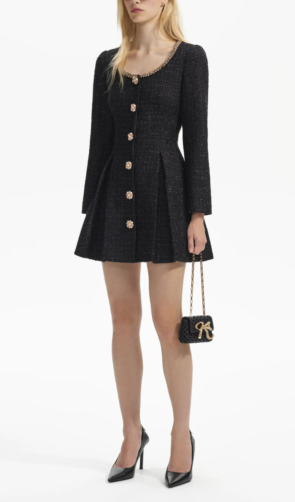 Flowering Girl Women Black Boucle Tailored Mini Dress