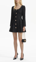 Flowering Girl Women Black Boucle Tailored Mini Dress
