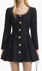 Flowering Girl Women Black Boucle Tailored Mini Dress