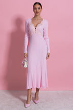 apphia Pink Contrast Lace Knit Midi Dress