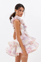 Flowering Girl Women Helen 3D Flower Chiffon Ruffle Mini Dress In Pink