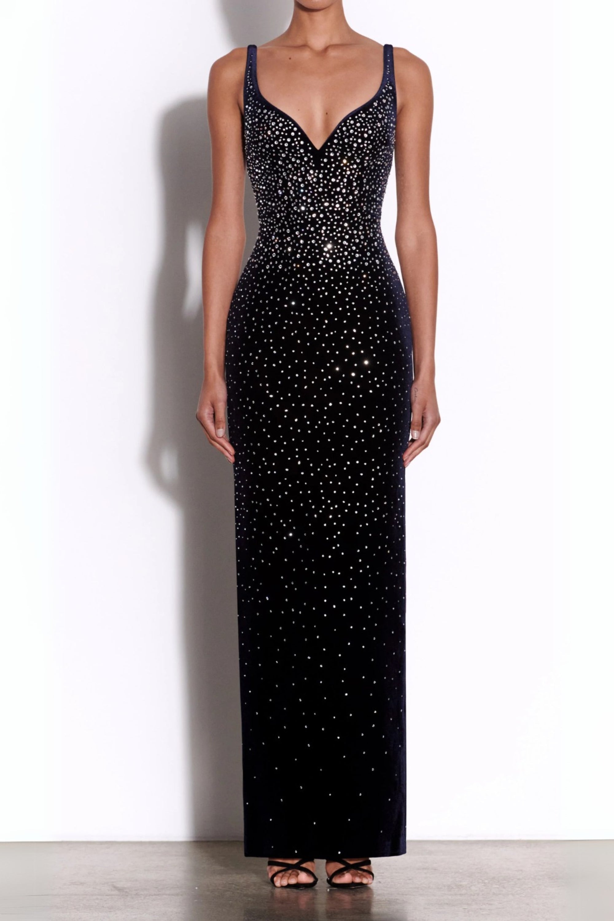 Flowering Girl Women Crystal Velvet Singlet Maxi Dress In Midnight Black