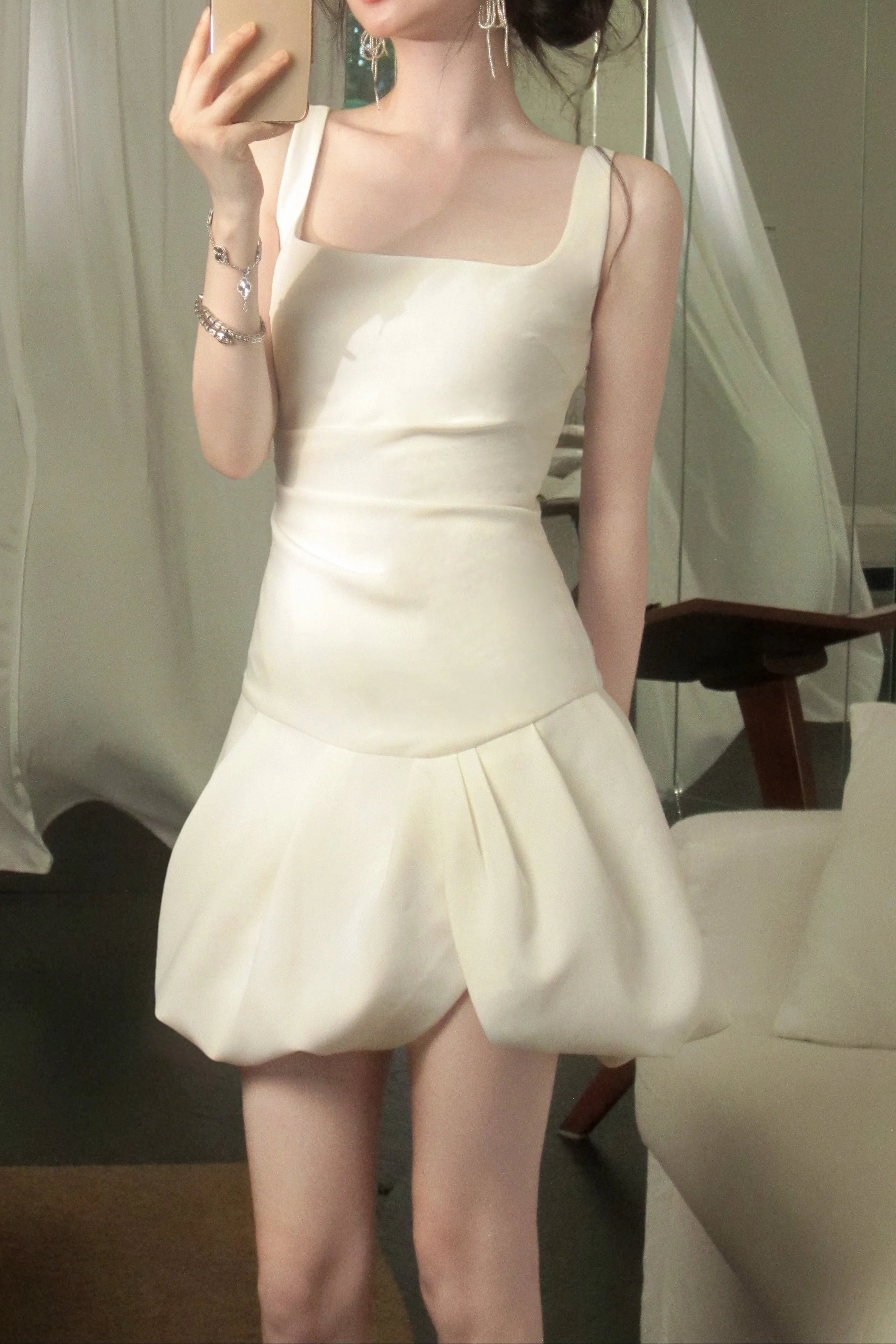 Flowering Girl Women Arabela Square Neck Bud Mini Dress In Beige
