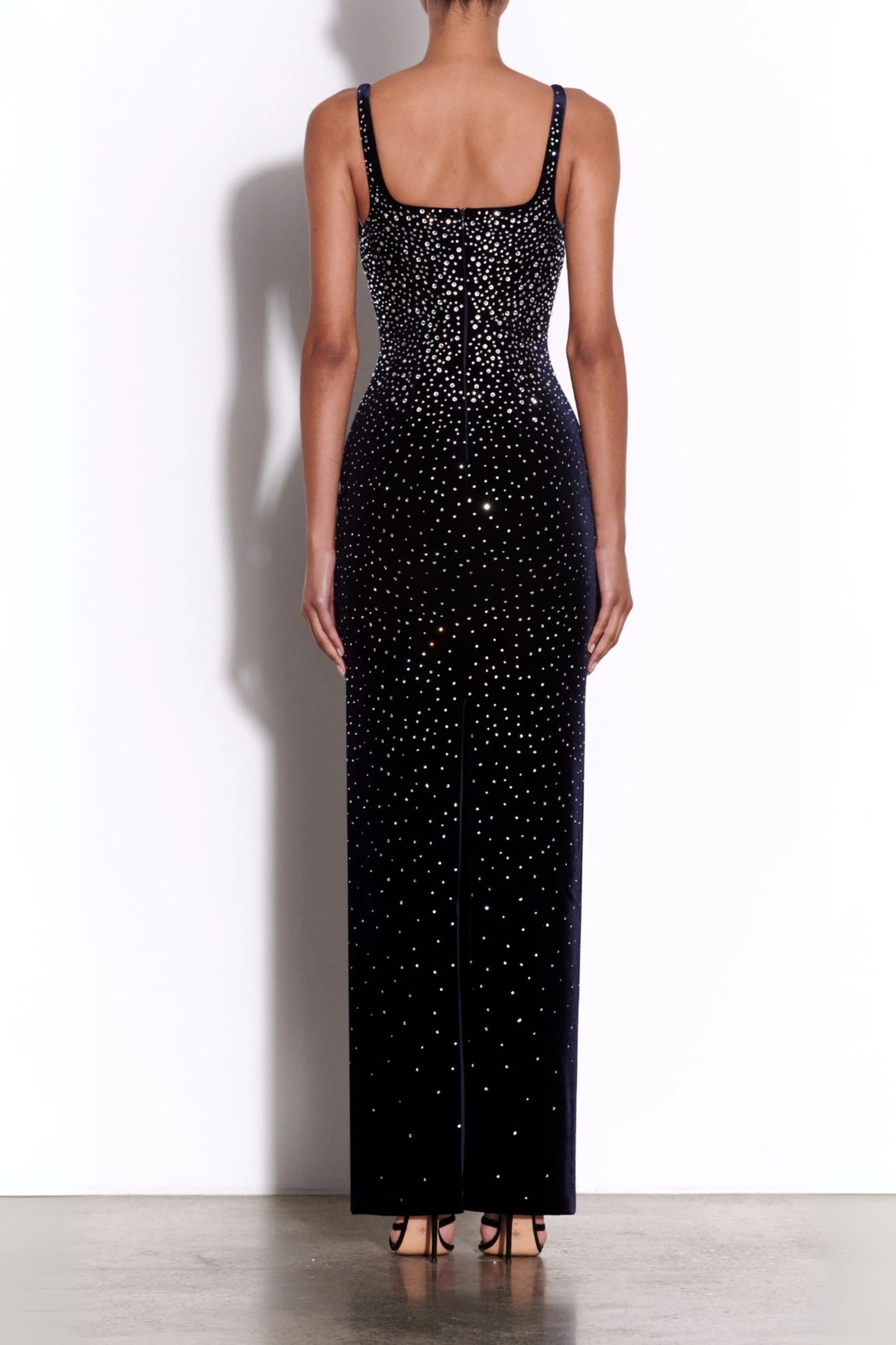 Flowering Girl Women Crystal Velvet Singlet Maxi Dress In Midnight Black
