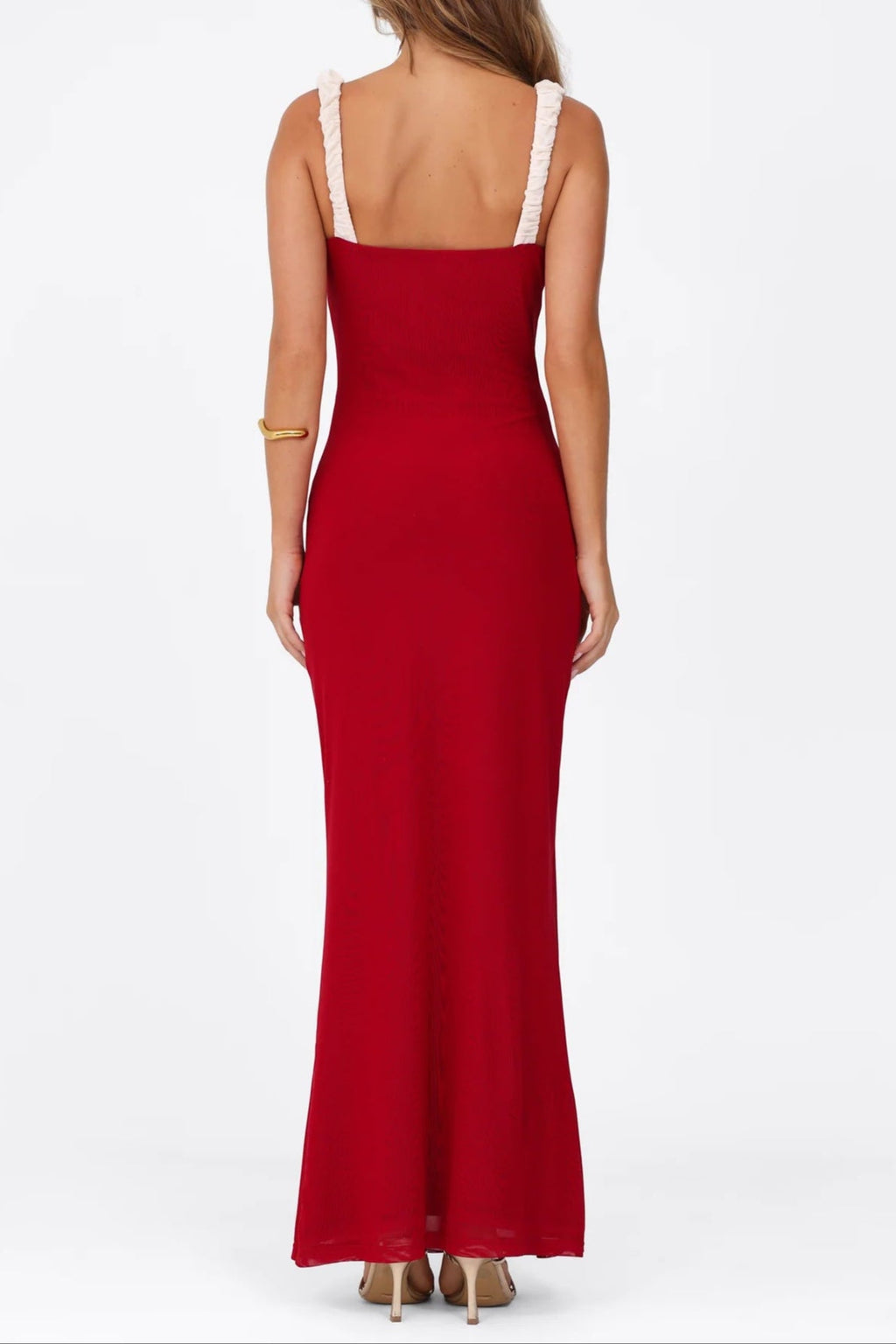 Red Bustier Maxi Dress With a v-Neckline