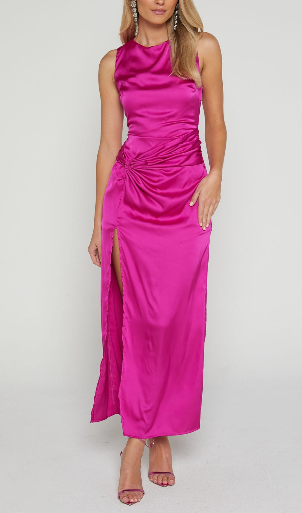 Flowering Girl Women TWIST DETAIL MIDI DRESS IN FUCHSIA