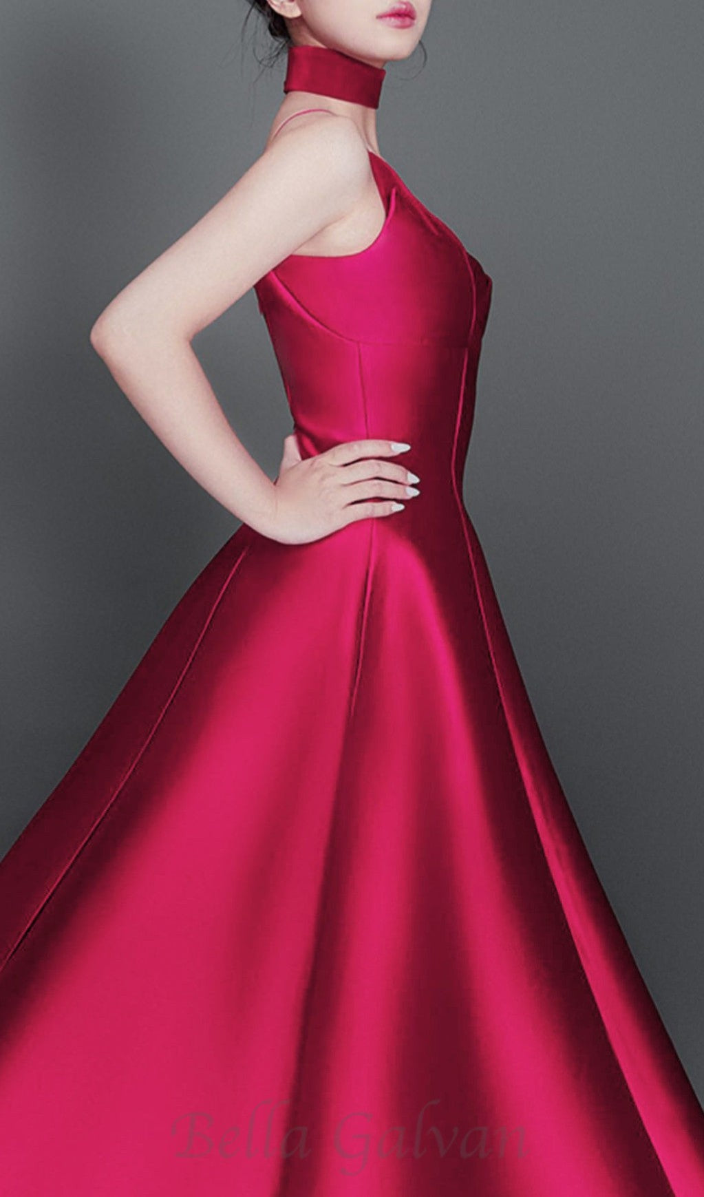 Flowering Girl Women patchwork midi dress in rose red