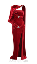 Flowering Girl Women velvet caplet maxi dress in red