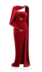 Flowering Girl Women velvet caplet maxi dress in red