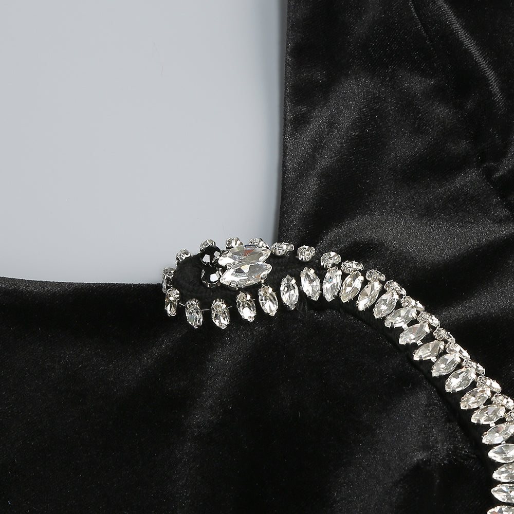 Flowering Girl Women Rhinestone Embellished Floor-Length Dress in black