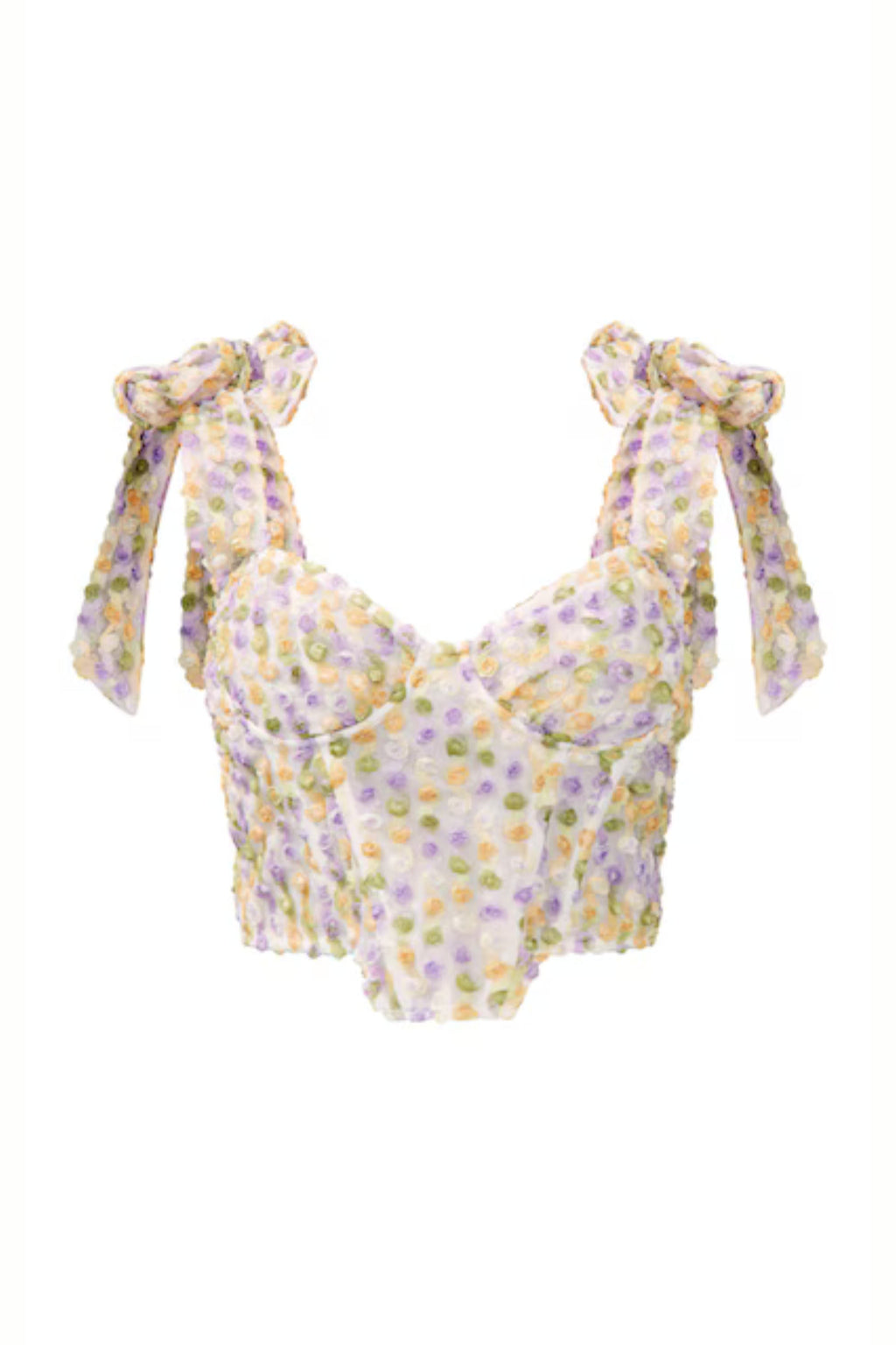 Flowering Girl Women White Textured Floral Bow Strap Crop Top