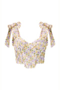 Flowering Girl Women White Textured Floral Bow Strap Crop Top