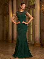 Green Chain See-Through Elegant Wedding Guest Dress