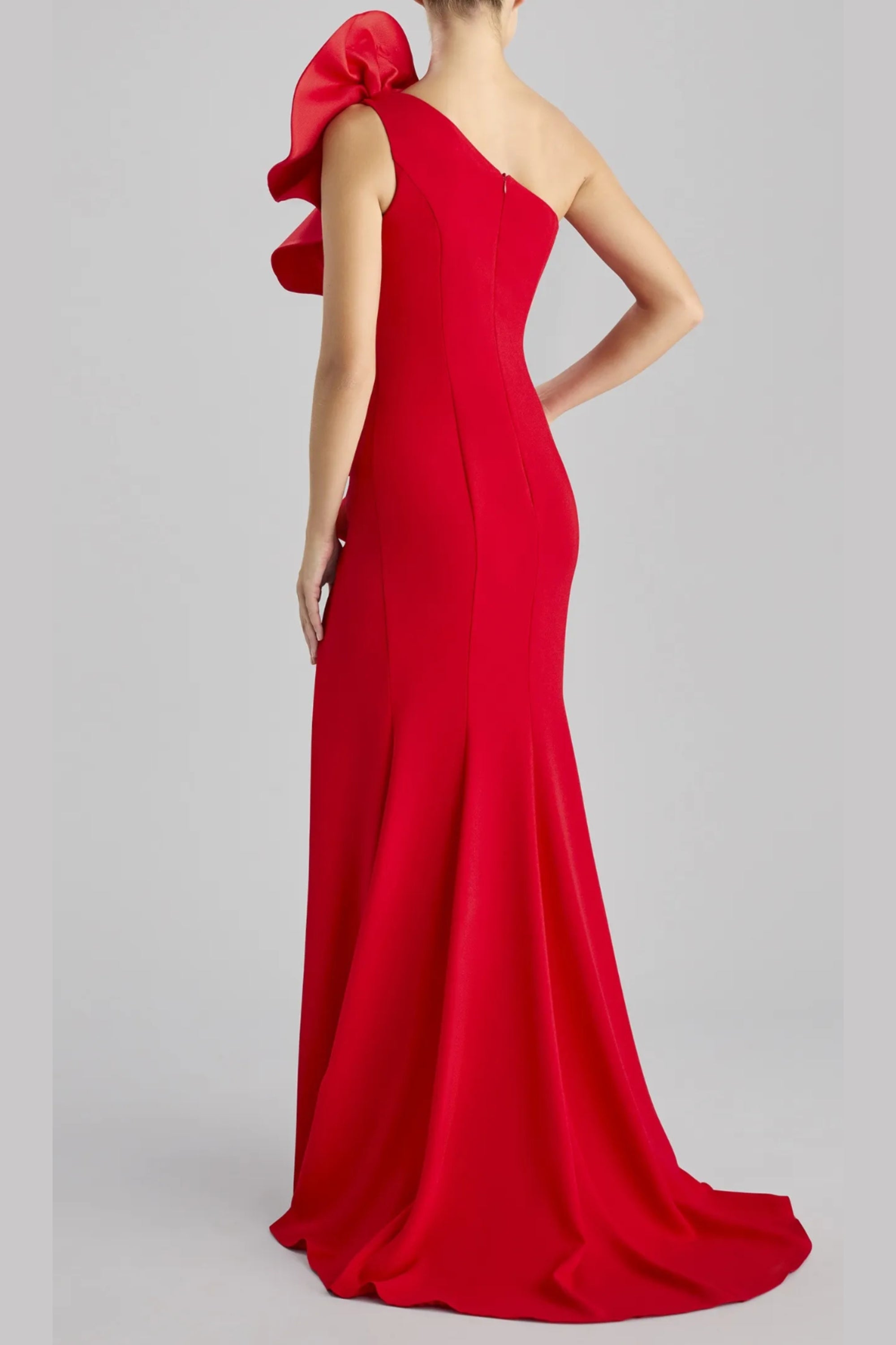 Suzanne Flower Mermaid Crepe Maxi Dress In Red
