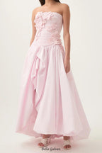 nancy Bubble Hem Maxi Dress in Pastel pink