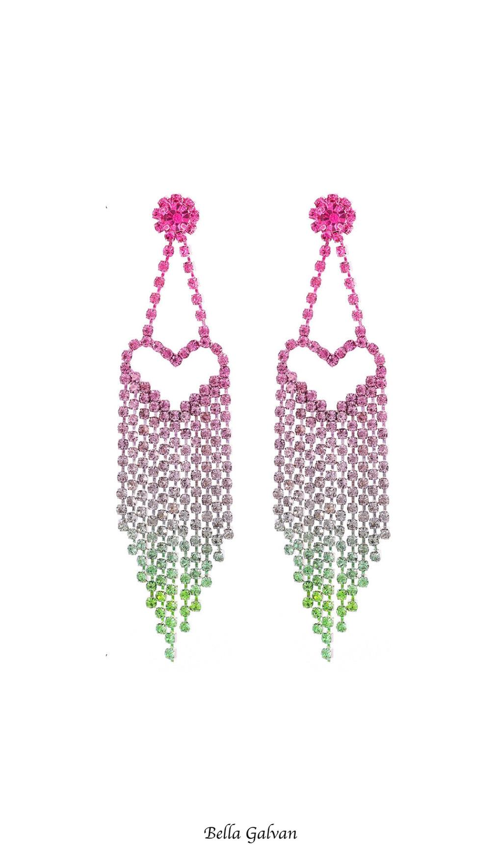 Flowering Girl Women Demetra Rhinestone Heart Tassel Earrings