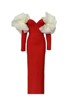 Flowering Girl Women sarah Off Shoulder Flower Bandage Maxi Dress In Red