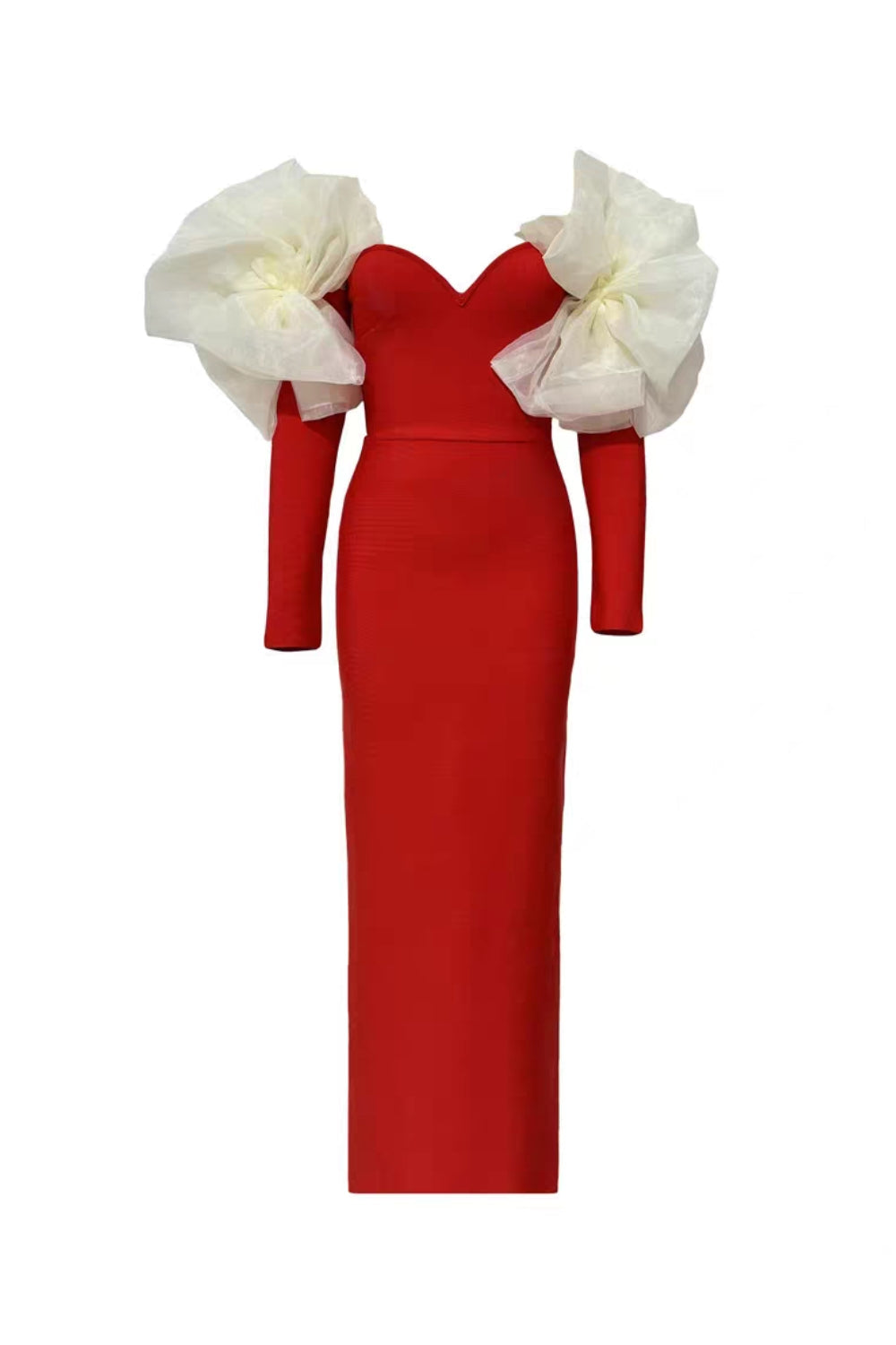 sarah Off Shoulder Flower Bandage Maxi Dress In Red