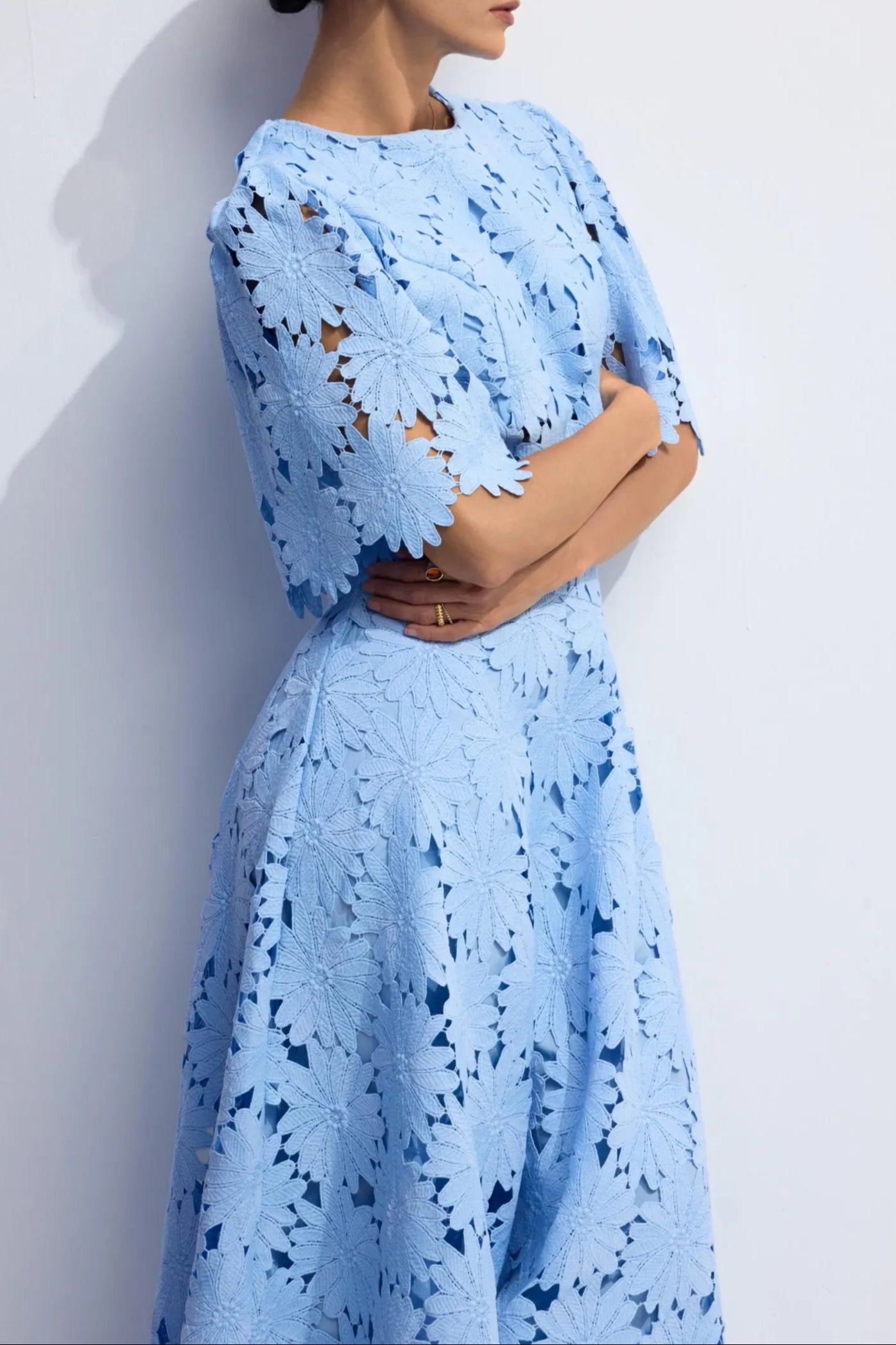Flowering Girl Women Lace Embroidered Top & Maxi Skirt Two-Piece Set In Blue