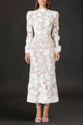 Shannon 3D Floral Midi Dress In White
