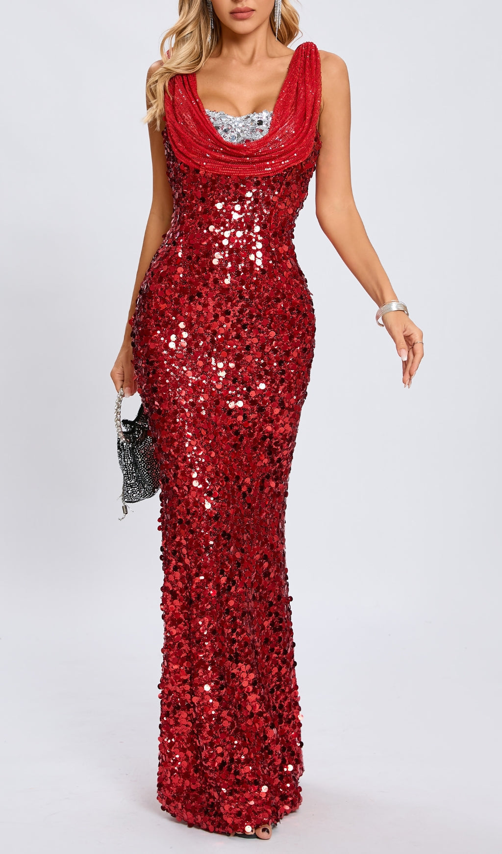 Flowering Girl Women Sleeveless Sequin Maxi Dress In Red