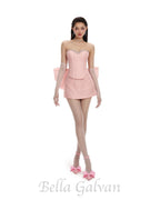 Flowering Girl Women back bowknot embellished skirt suit in pink