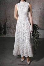 Flowering Girl Women tina Embroidered lace sleeveless maxi dress in white