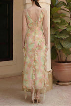 jessie Tie Dye v-neck Ruffle Tie-Up Midi Dress - green