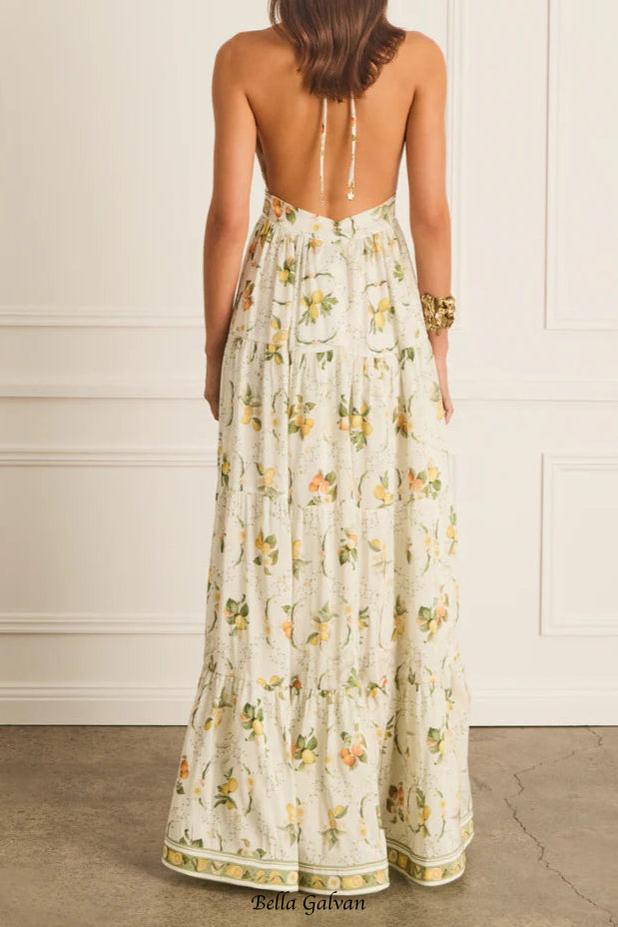 Flowering Girl Women Valencia Jacinta floral print Maxi Dress in yellow