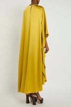 Flowering Girl Women Yellow Draped Silk Maxi Dress