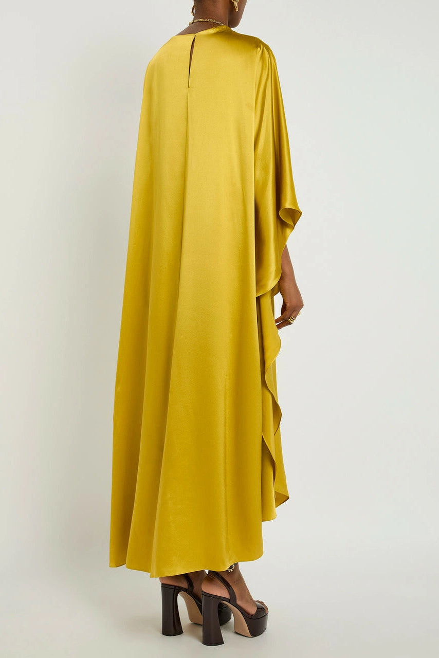 Flowering Girl Women Yellow Draped Silk Maxi Dress