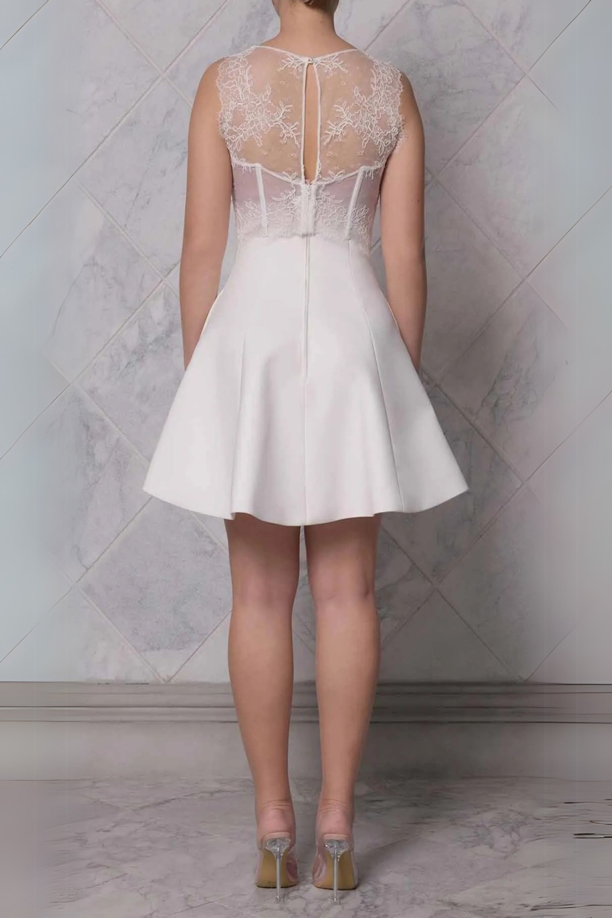 Nude Ombre Off-White Under-Bust Corset Mini Skirt Set