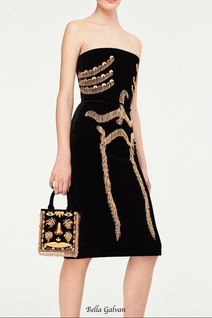 yuri Skeleton tassel embellished Bustier mini Dress in black